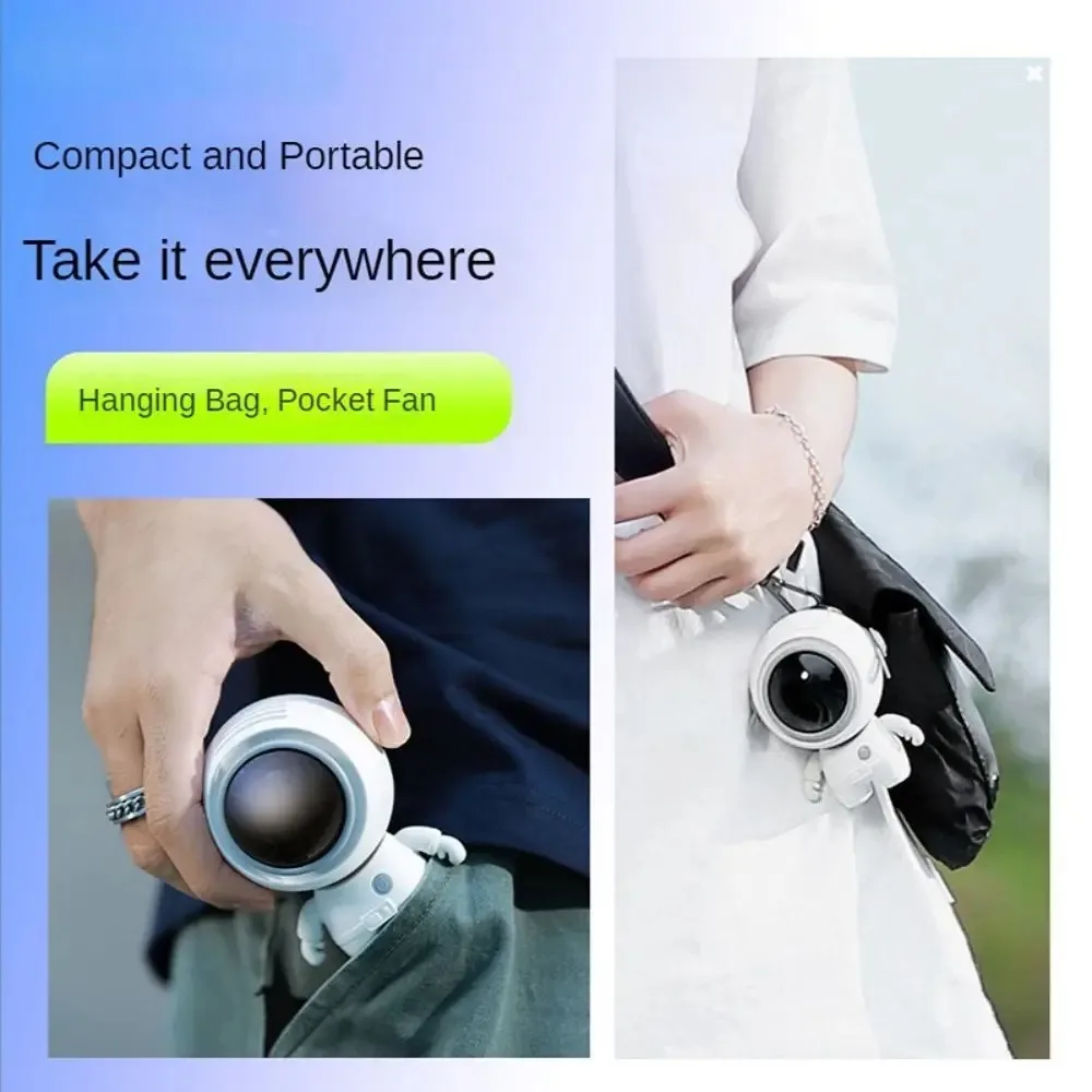 Hanging Neck Leafless Astronaut Small Electric Fan,  Rope Small Fan, Hanging Neck Handheld Small Fan Desktop Fan,  Holiday Gifts