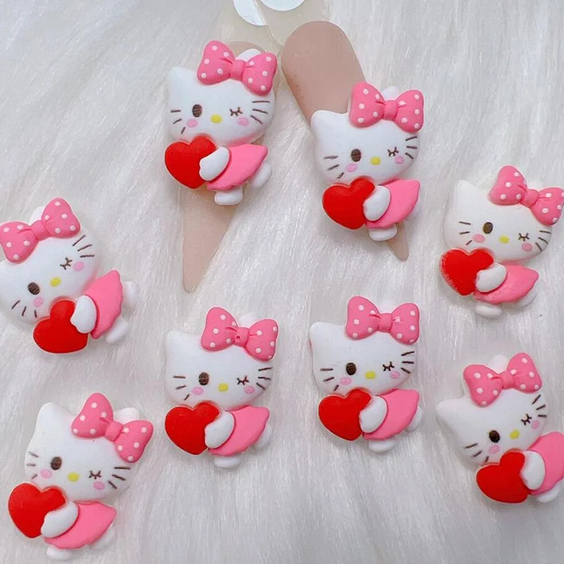 20Pcs Sanrio 3D Hello Kitty Nail Patches DIY Cute Cartoon KT Cat Gems Manicure Rhinestone Nail Art Akcesoria do dekoracji paznokci