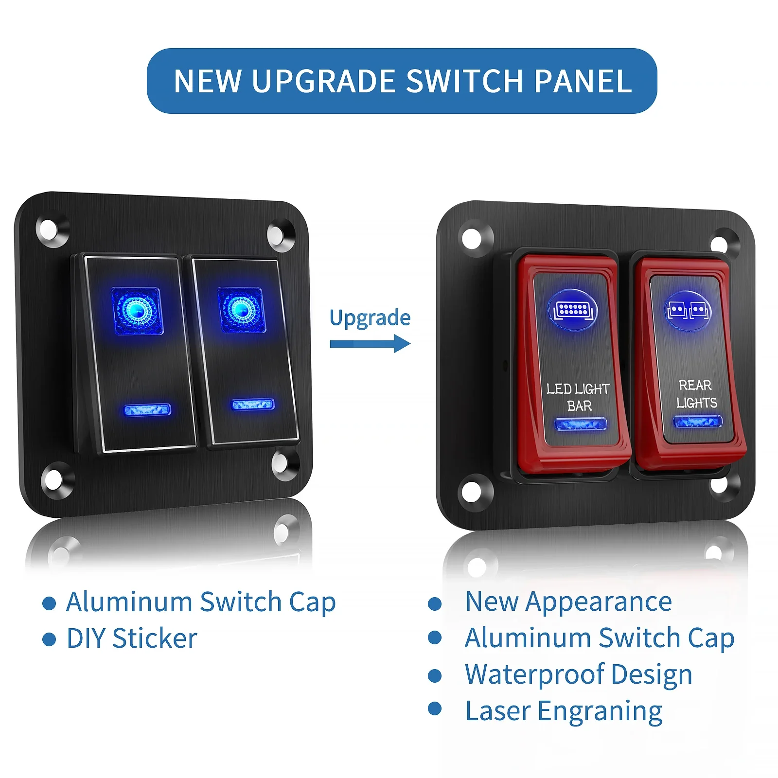 Latest design alloy metal 2-8 Gang Car Marine Boat Switch Panel 12V 24V Circuit Breakers  Boat Marine Car Rocker Switch Panel view 4