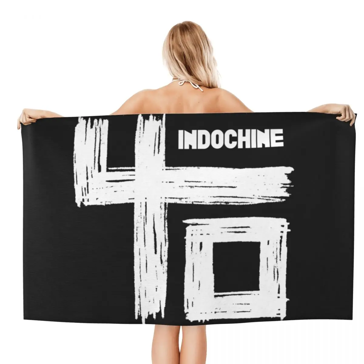 Black Indochine Absorbent Microfiber Bath Beach Towel Quick Drying Cross Shower Sports Towels