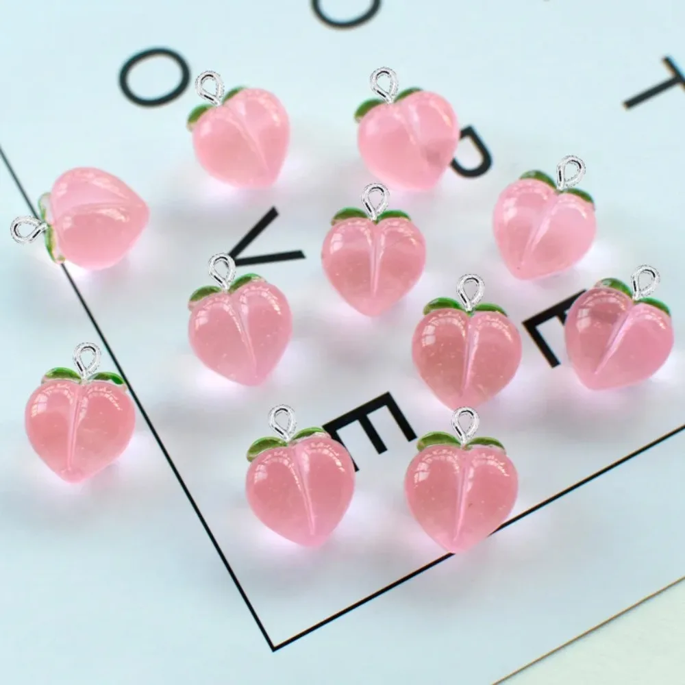 10pcs Peach Flat Resin Charms Pendant Transparent Earrings Fruit Pendants Necklace DIY Links Hanging Ornaments