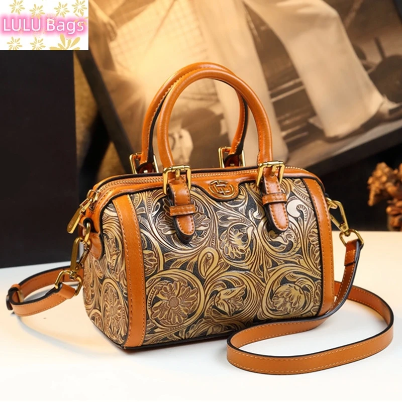 

Leather Women's Handbags Boston Pillow Bag New 2024 Premium Leather Carving Tote Is Popular This Year With Small Crossbody Bags