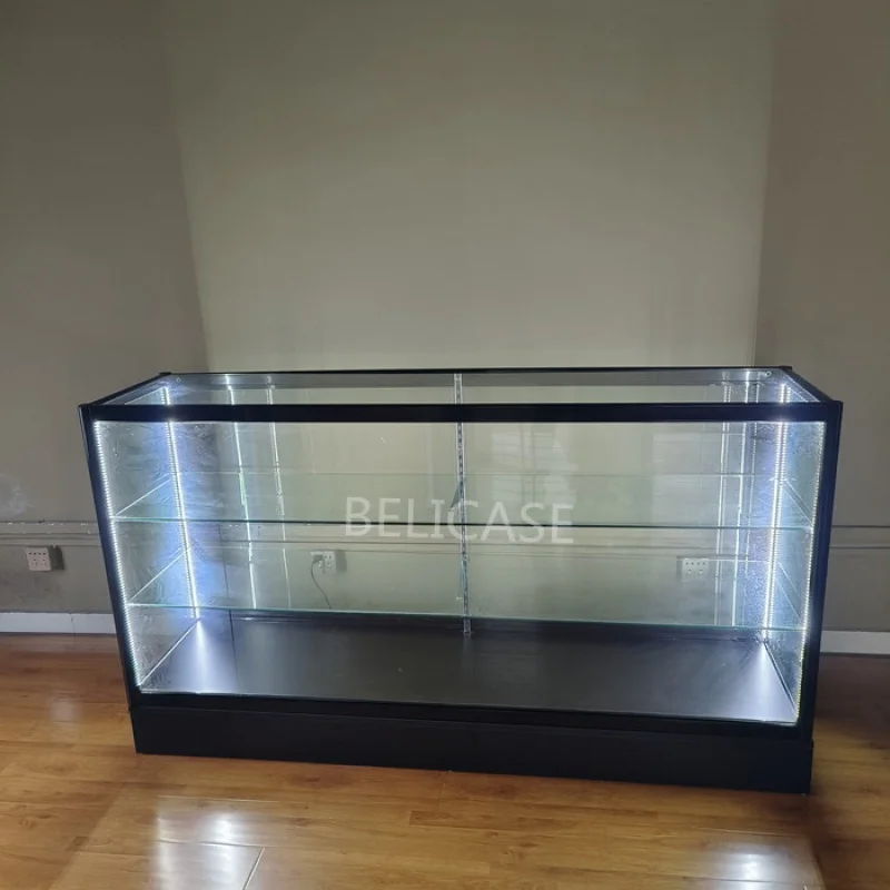 Custom, Custom Retail Store 6 feet Glass Display Show Cheap Aluminum Frame Glass Counter Display Cases for Smoke Shop