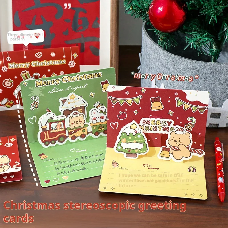 

10Pcs Cute Christmas 3D greeting card Christmas cartoon blessing message small card creative birthday card postcard