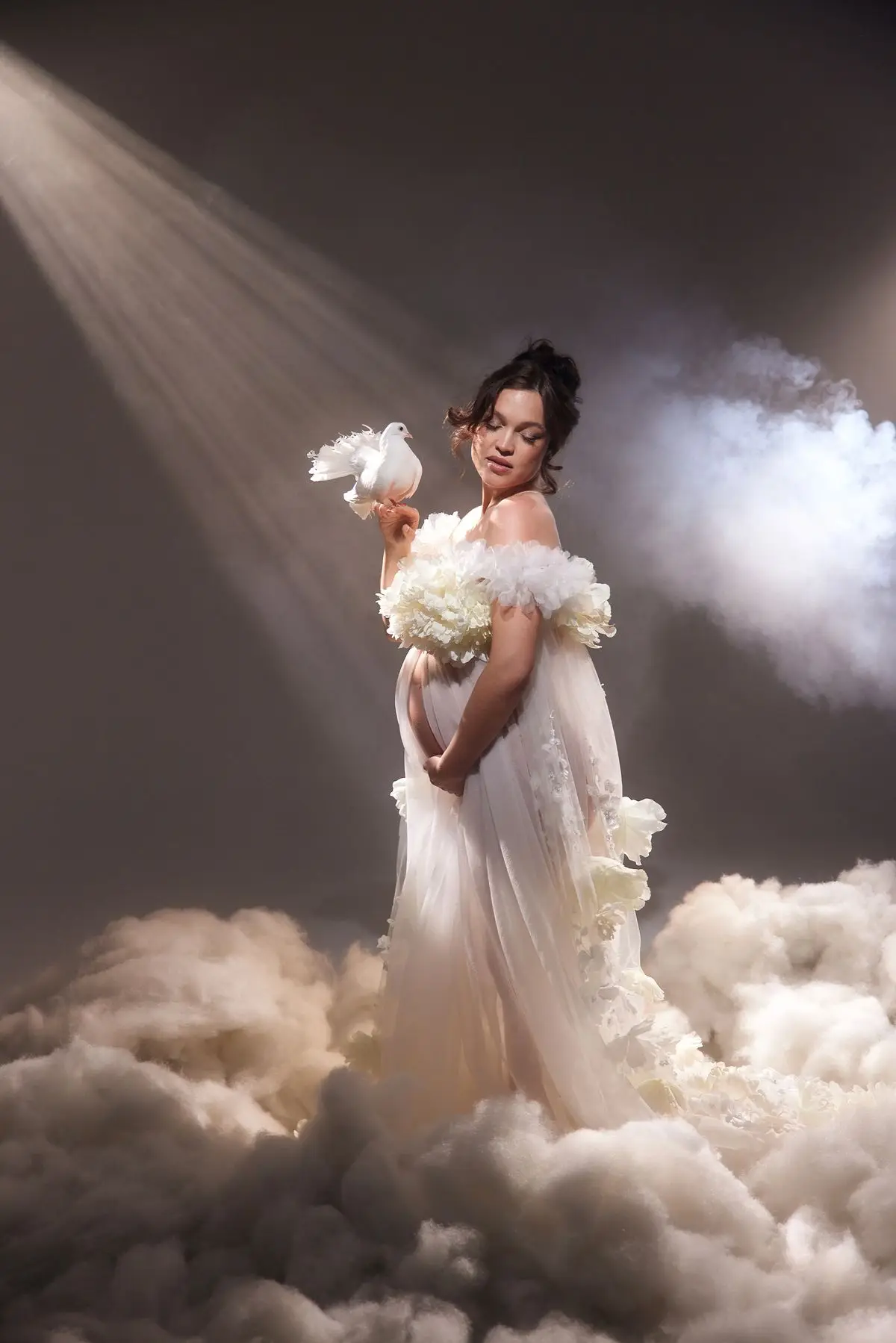Sexy Women Pregnant Prom Dress For Photo Shoot Off Shoulder Bridal Morning Robe Customized Tiered Tulle Long Party Gown