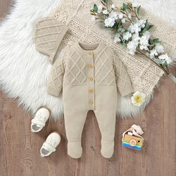 Newborn Baby Rompers Set Knitted Infant Boy Girl Jumpsuit Outfits Long Sleeve Autumn Toddler Kid Clothing Hat 0-9M Overalls 2pcs