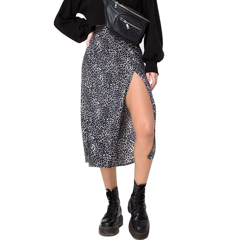

High Waist A-Line Skirt Leopard Print Knitted f Body Skirt Women's Faion Summer Regular Thin Milk Fiber