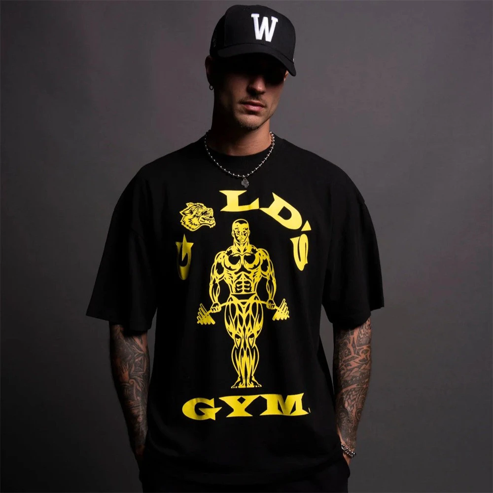 Hot Sale 2026 New Ultra-Soft Wolf Head Golden Jim Joint-Design Fitness Sports Loose-Peaked Cotton Short-Sleeve T-Shirt