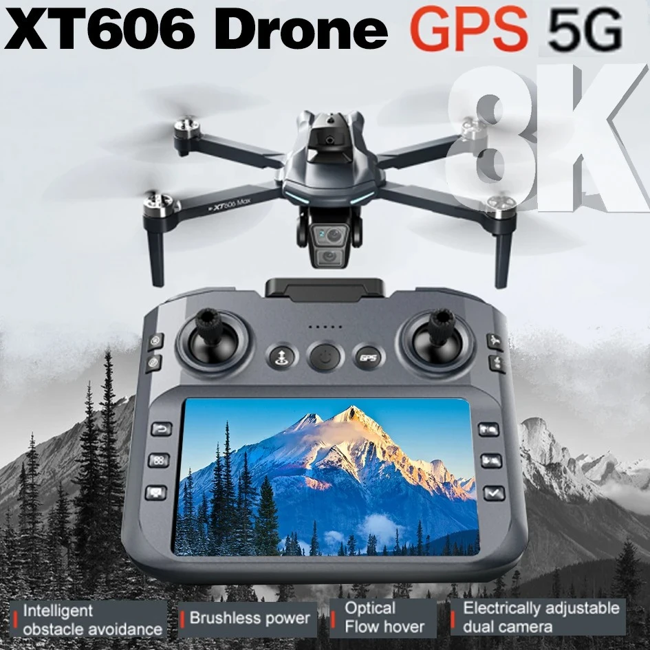 Original  XT606 Drone Professional 8K HD Camera 5G GPS WIFI FPV Drones 4.5 Inch Screen Avoidance Brushless Motor RC Dron Toys