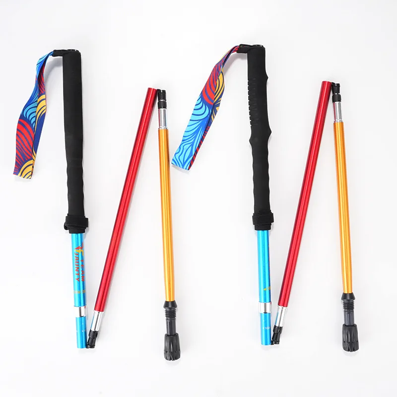 

Hiking Three Section Folding Trekking Poles 7075 Aluminum Ultra-light Nordic Shock Absorbing Telescopic Cane Travel Sticks