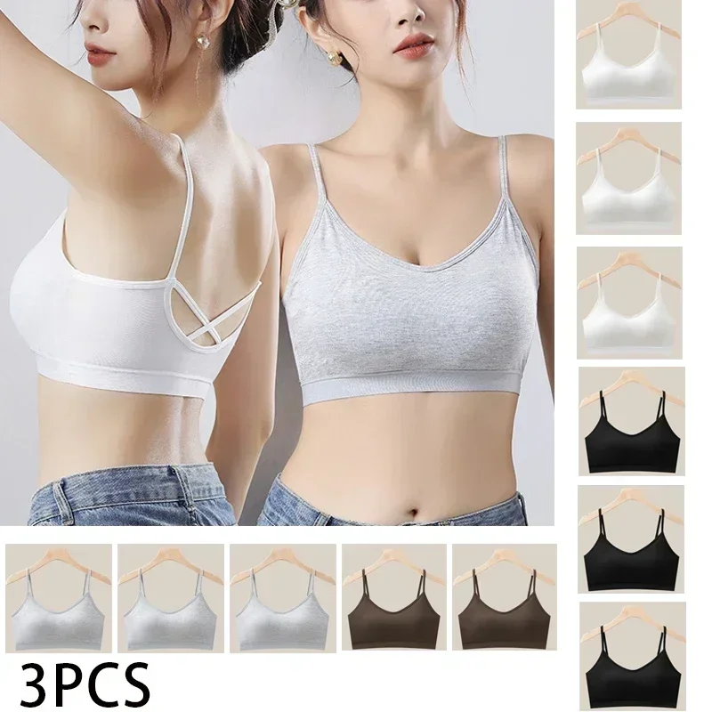

3pcs Ice Silk Seamless Sport Bra Gather Prevent Sagging Underwear No Steel Ring Comfortable Large Size Bra Sexy Vest Bralette