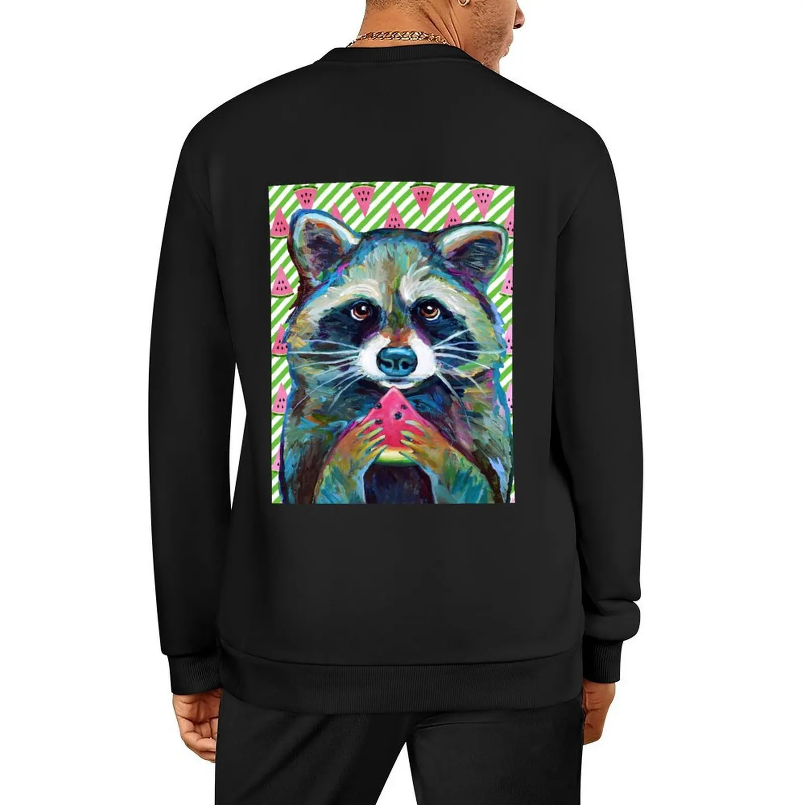 

CUTE RACCOON WITH WATERMELON Pullover autumn jacket men mens clothes tracksuit men korean style clothes autumn sweatshirt