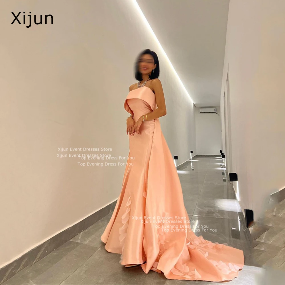 Xijun Orange Satin Mermaid Evening Dresses Sleeveless 3D Flowers Prom Dresses Saudi Arabric Long Prom Gowns Occasion Party Gowns