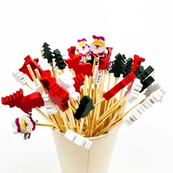50/100Pcs Christmas Bamboo Food Picks Toothpick Santa Dessert Buffet Fruit Cupcake Topper Decoration New Year Christmas Supplies