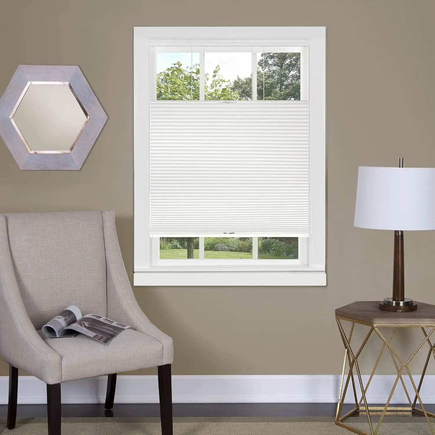 Cordless Cellular Pleated Window Shades Light Filtering Top-Down Honeycomb Pull Down Blinds for Windows and Skylights Home Decor