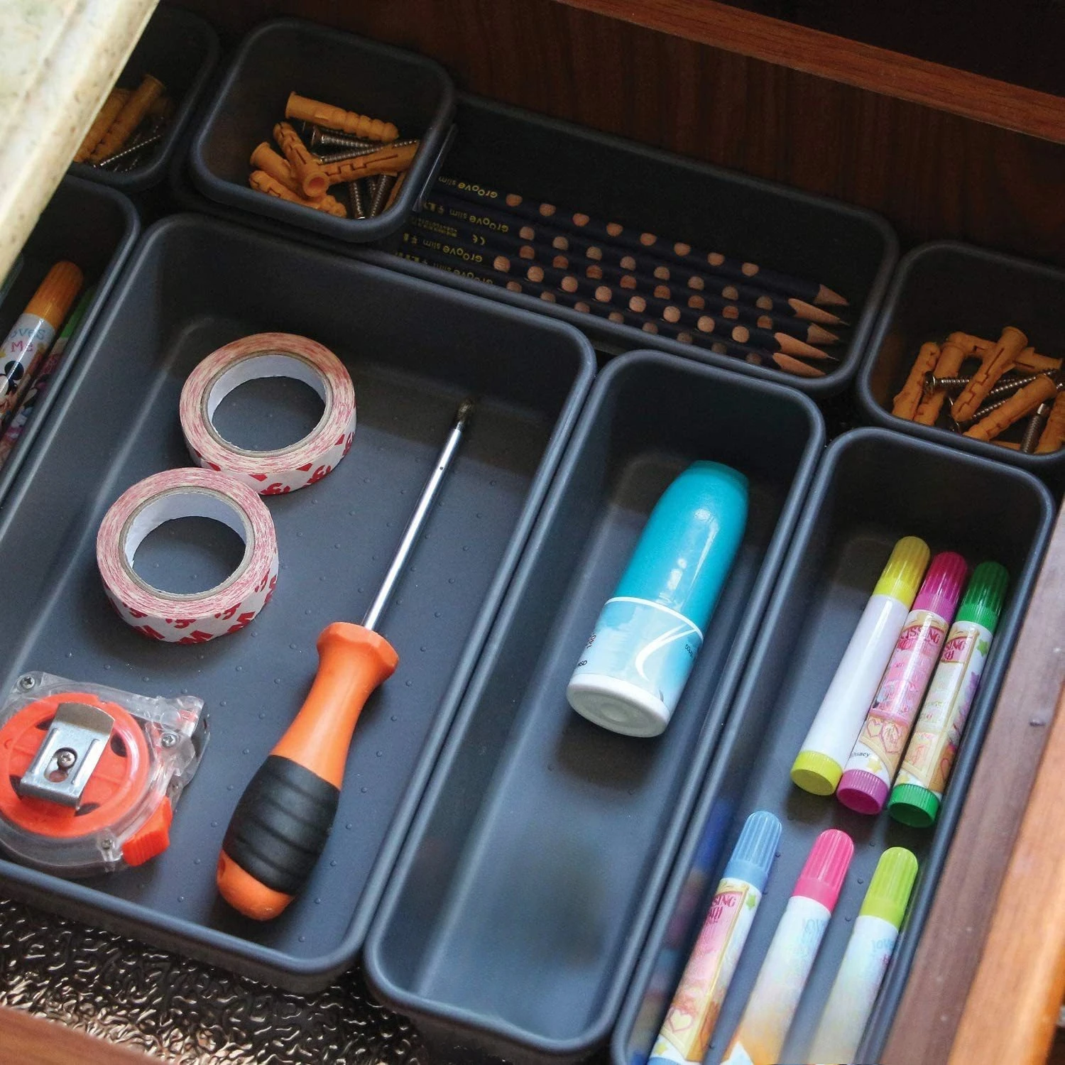 24PCS Desk Drawer Organizers  Plastic Interlocking Shallow Tool Organizer Tray Dividers Separators Storage Bins Container