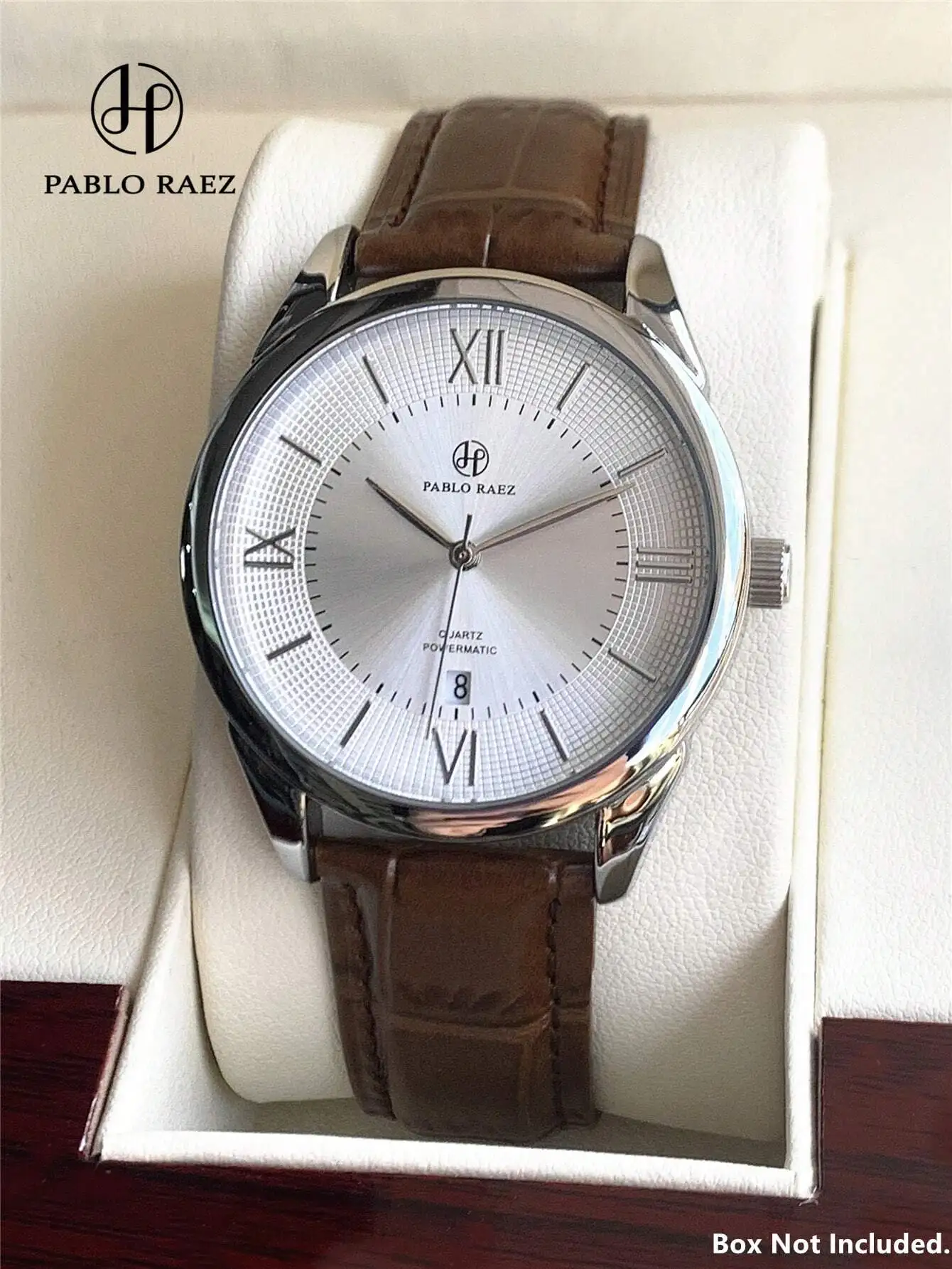 

Мужские минималистичные кварцевые часы с циферблатом с римскими цифрами, коричневым ремешком из искусственной кожи, серебристым корпусом из нержавеющей стали