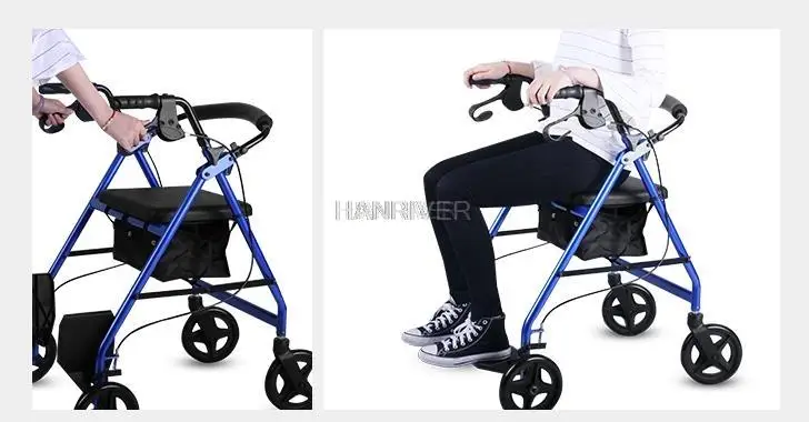 Super Light Rollator Lightweight Aluminum Loop Brake Folding Walker Adult W/height Adjustable Seat By Legs And Arms
