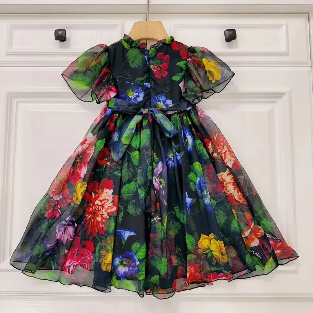 

Новинка 2025, платье для девочек, черное платье с цветочным рисунком, детское платье на мягкой хлопковой подкладке, детская одежда высокого класса