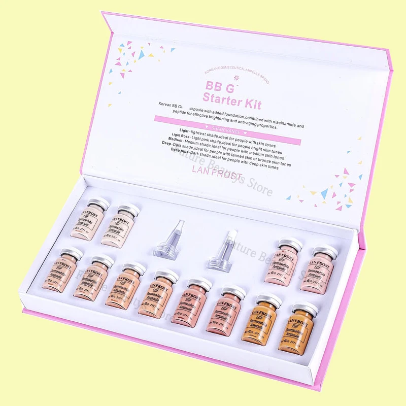 Kit de Tratamento Inicial para BB Cream Coreano com Sérum, Pigmentos e Base Líquida Clareadora Dermawhite para Microagulhamento e Mesoterapia