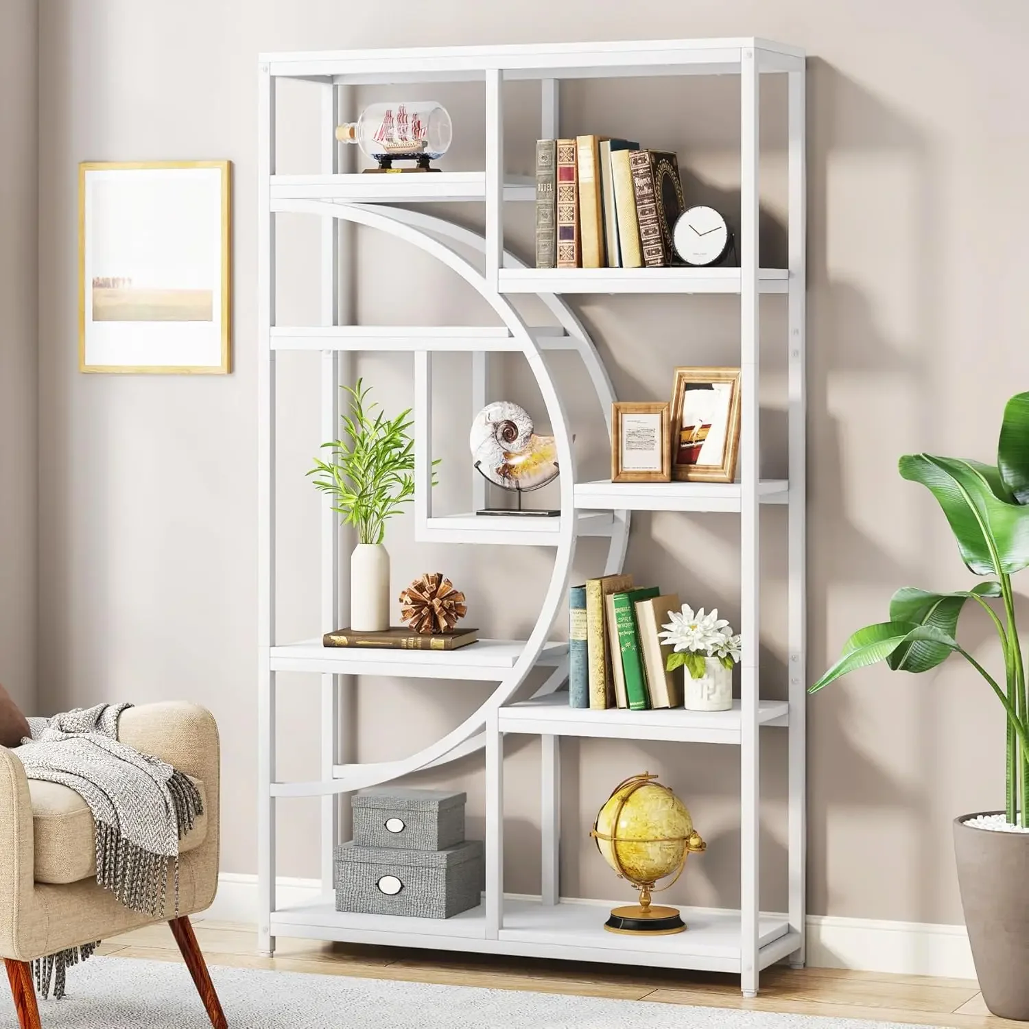 5-layer bookshelf, independent high bookshelf display rack storage organizer, with 9 open storage racks