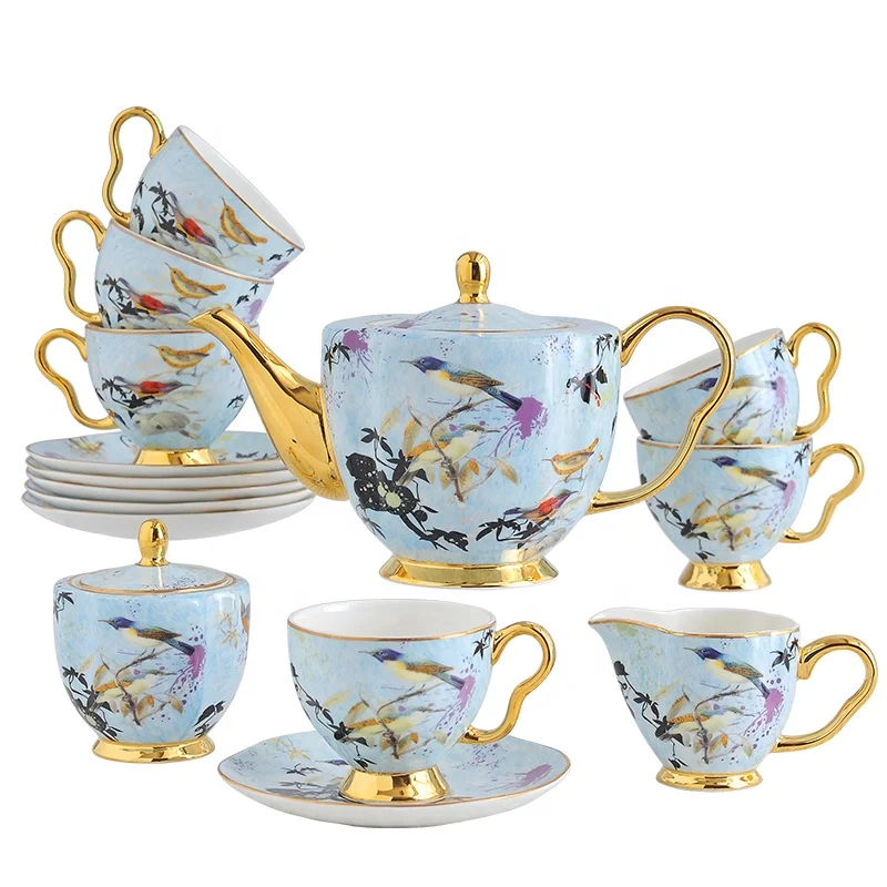 Colorful Butterfly Decal Coffee Cup And Saucer Fine Bone China Tea Cup With Gold Hand Ceramic Gift Sets Creative Kung Fu Tea Set