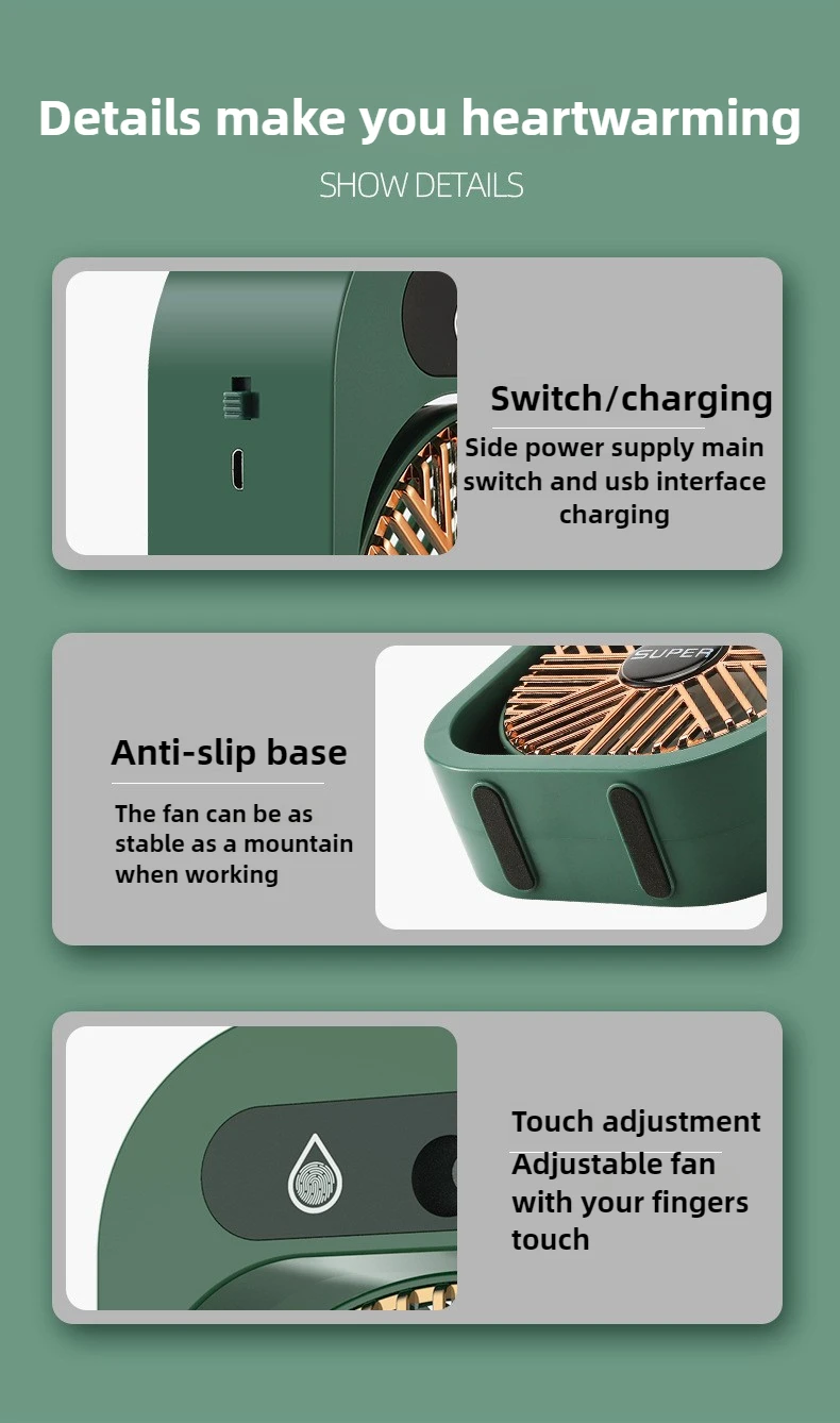 ครัวเรือน Mini USB ชาร์จแบบพกพาความชื้นพัดลมเครื่องปรับอากาศขนาดเล็ก,หอพักนักเรียนเดสก์ท็อปสเปรย์พัดลมหมุนเวียน