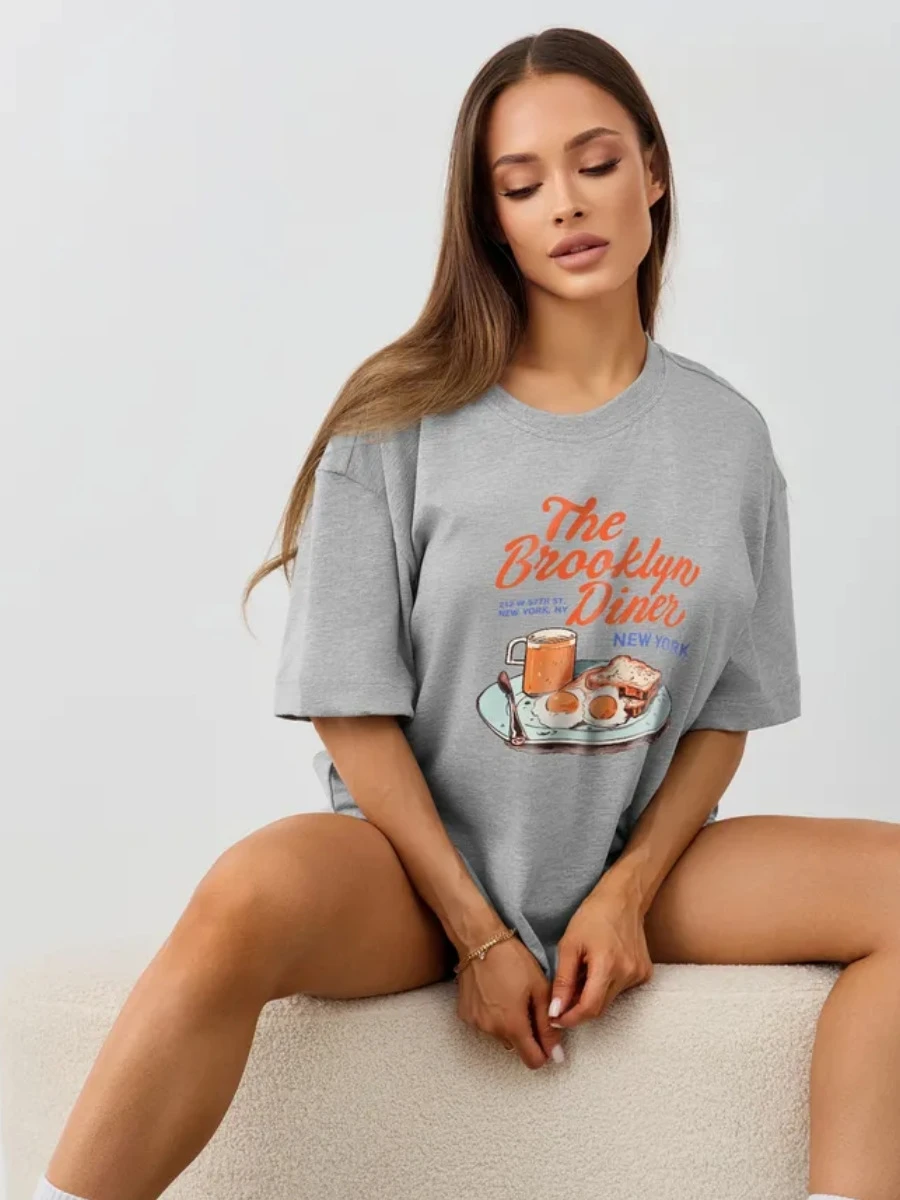 Décontracté ample rond Ne ort Sve imprimé T-shirt Faionable haut femmes été coton mélange T-shirt Dr