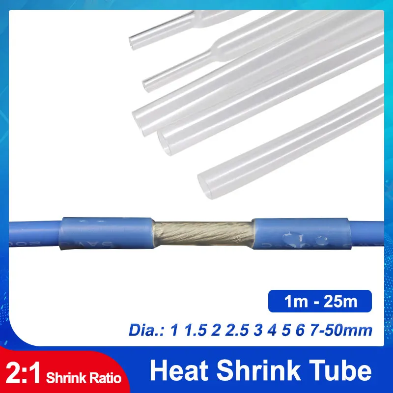 

1M-25M 1mm~50mm Clear Polyolefin Shrinking Assorted Heat Shrink Tube Cable Insulated SleeveTubing Wire Connector Protector