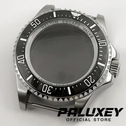 44mm Silver DEEP SEA Homage Big Sapphire Crystal Watch Case Black Ceramic Bezel Fit NH35 NH36 4R35 4R36 NH34 NH38 NH39 Movement