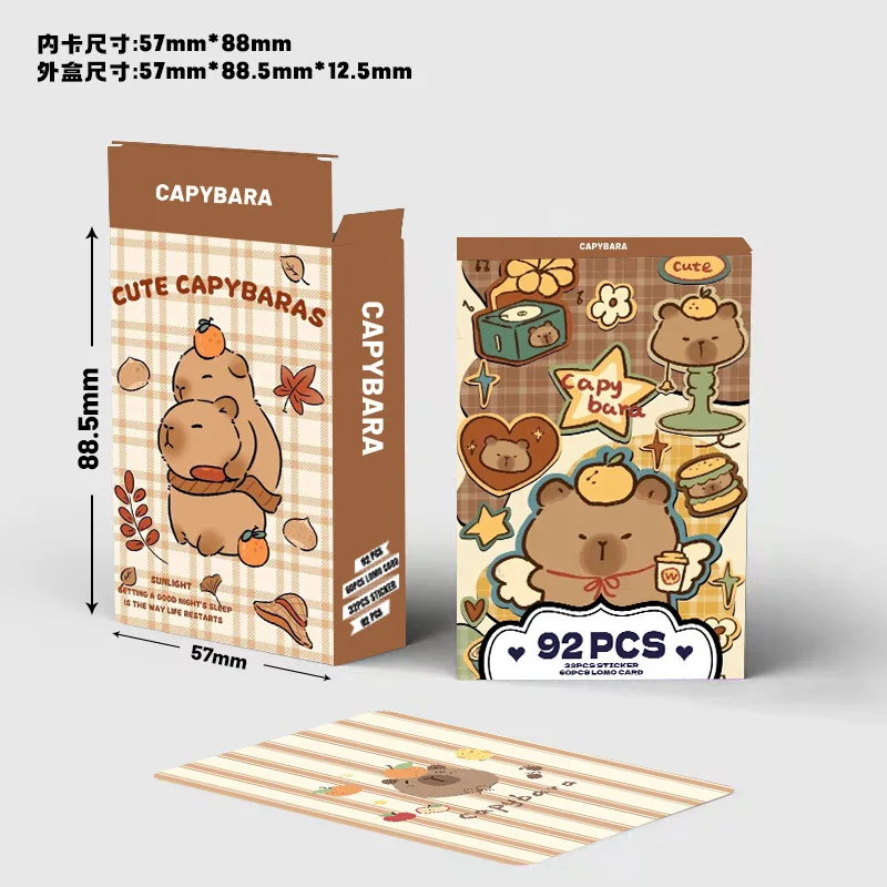 92Pcs Kawaii Double-sided Capybara Photocards Cartoon Capybara Glitter Lomo Cards Kids Gift HD Collection Cards