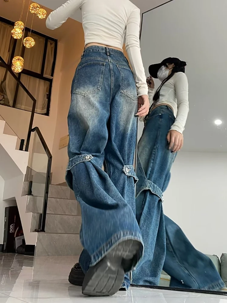 Women Jeans American High Street Loose Jeans Women Fall Trend Fashion Design Sense Wide-legged Pants Versatile Personality Pants