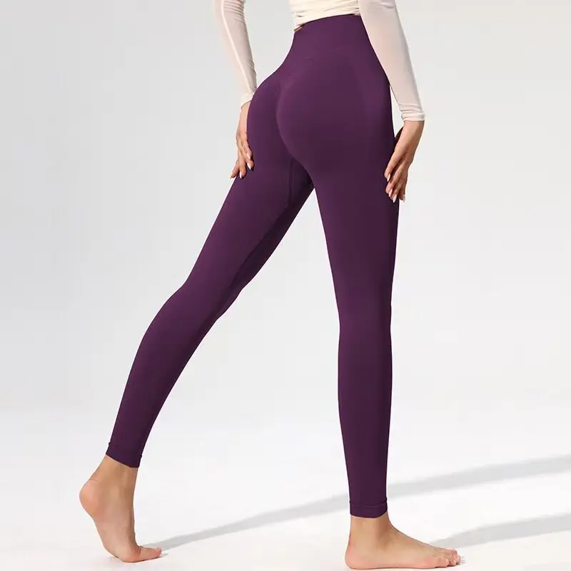 Damen Yoga-Leggings, hochtaillierte Fitnesshose, pfirsichfarbene, eng anliegende Hose, Trainingshose, Stretch-Laufhose, Yoga-Hose, Gym-Leggings – Detail 16