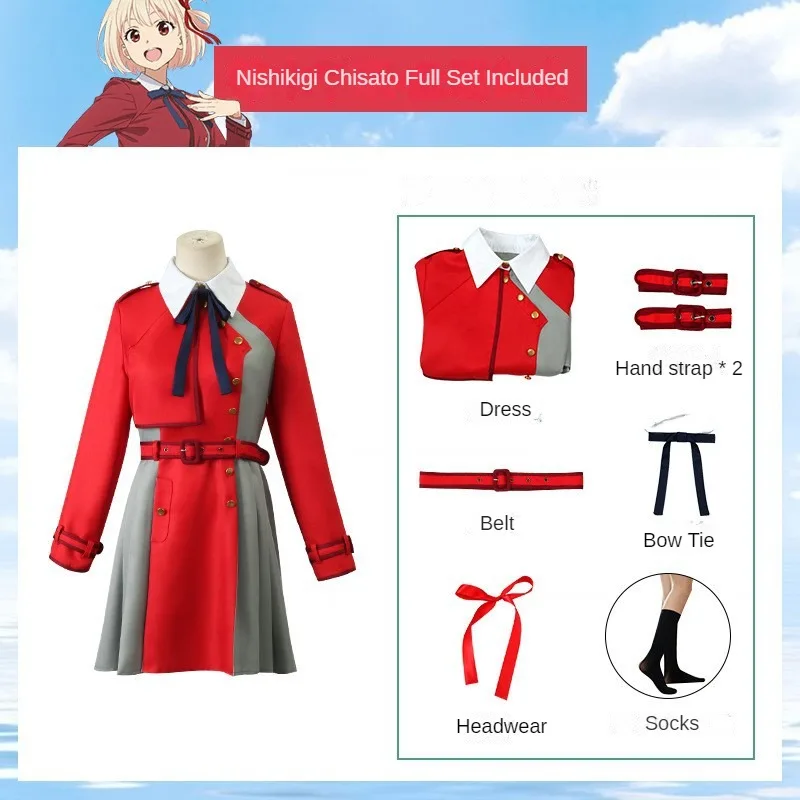 Lycoris recoil nishikigi chisato inoue takina cosplay kostüm kleid uniform perücke kompletter set halloween party karnevals anzug für mädchen