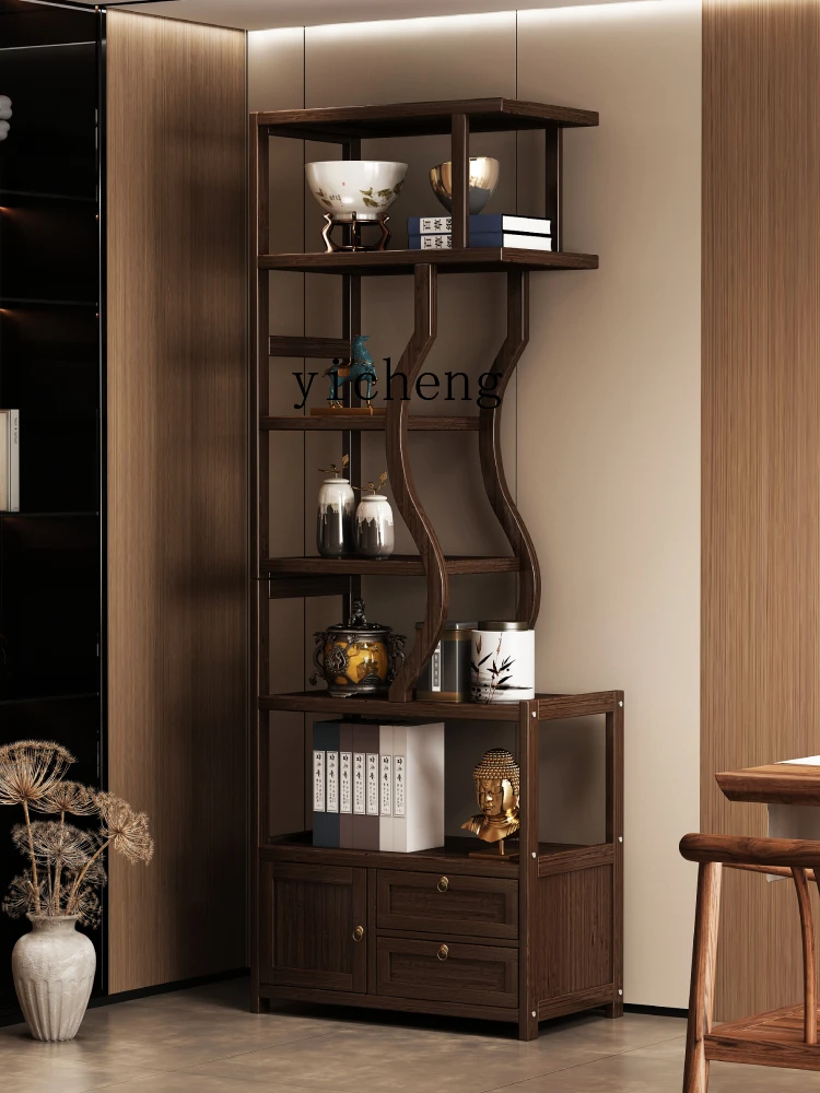 

LSL Small Solid Wood New Chinese Style Tea Set Display Cabinet Tea Room Modern Simple Ornament Storage Rack