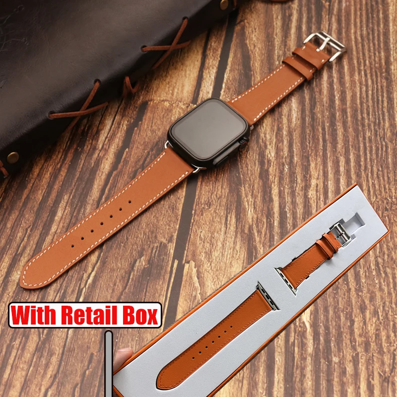 With Gift Box Genuine Leather Bracelet for Apple Watch Ultra Band 8 7 6 5 4 3 SE Correa apple watch band 44mm 49 45 42 41 40 38