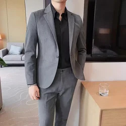 2024 Fashion ltalian Style Gray Wedding Suit For Men Slim Fit Peak Lapel Groom Tuxedos 2 Pieces Set Elegant Male Blazer Pants