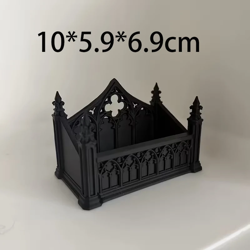 3D Printed Gothic Cathedral Desktop Ornament Medieval Church Business Card Holder Dark Academia Goth Desk Decor