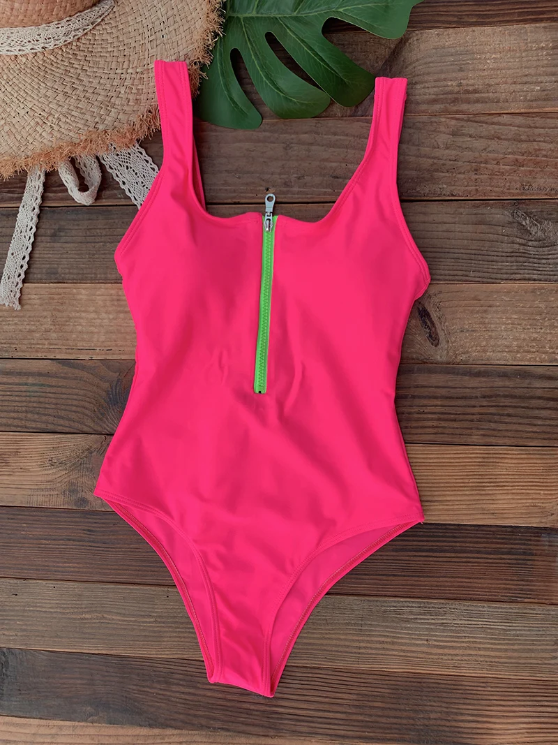 

Цельный купальник на молнии спереди, монокини, купальник с открытой спиной, цельный купальный костюм для женщин, летняя трендовая пляжная одежда