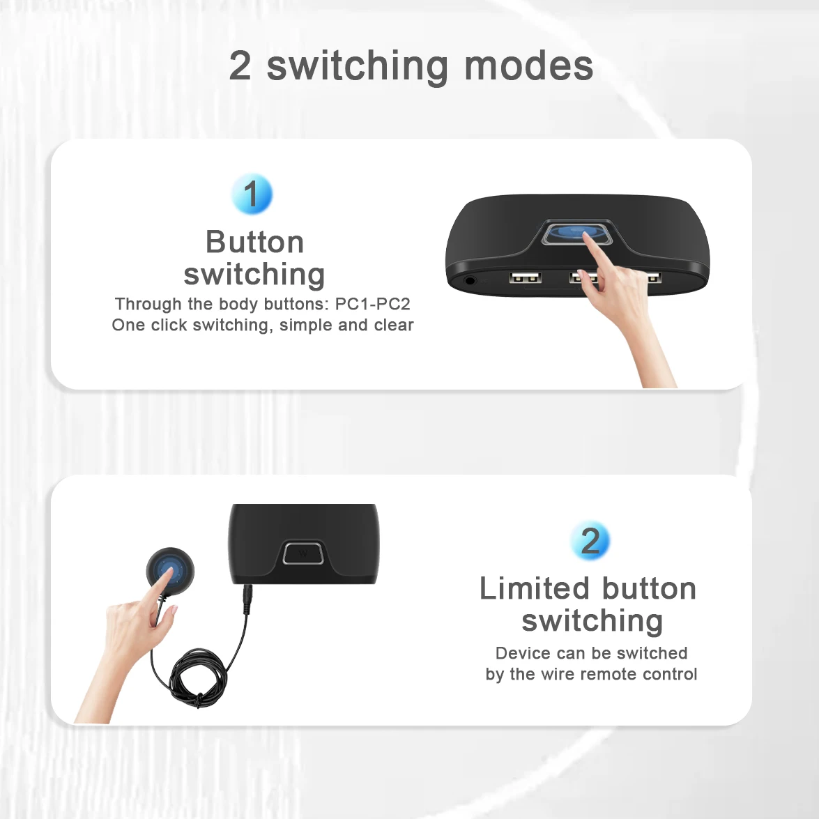 Conmutador KVM HDMI con extensor 2 piezas Share 1 Monitor 3 USB para ratón/teclado/impresora/disco U, compatible con Windows, Mac, PS4