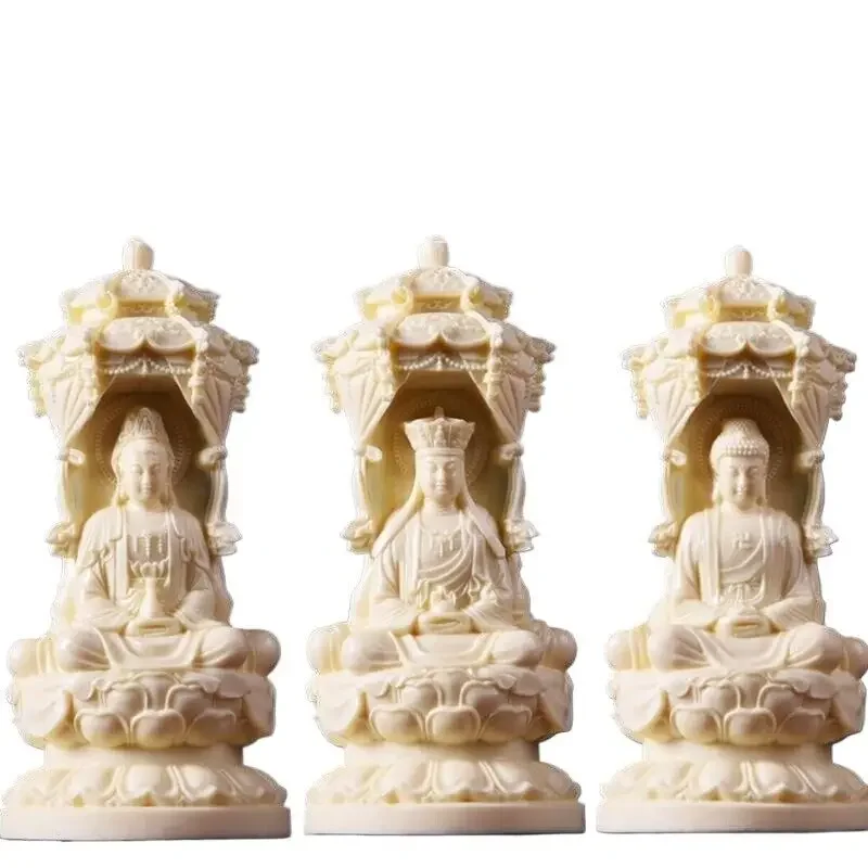 Three Holy Pagodas Carving Guanyin Ornament Jizang Bodhisattva Tathagata Buddha