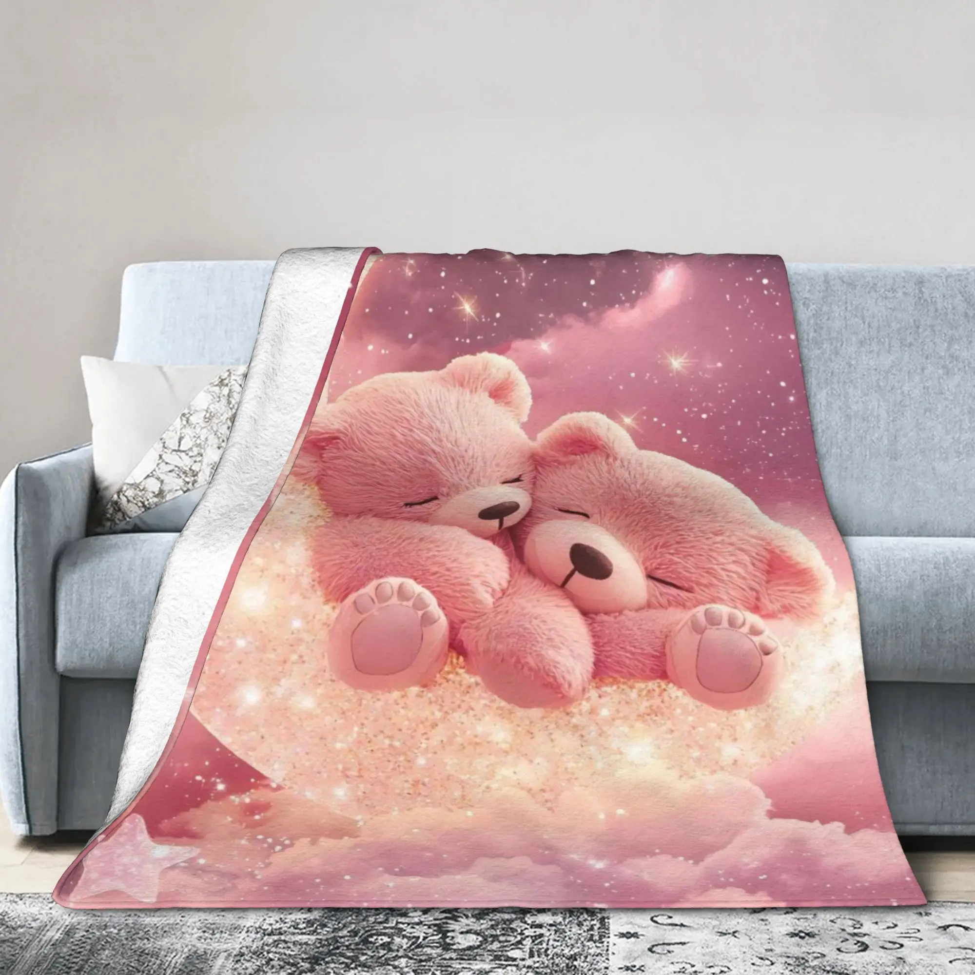 Sleep Teddys Bear Cute Fantasy Blankets  Fleece Vintage Soft Throw Blanket for Bed Sofa Autumn/Winter