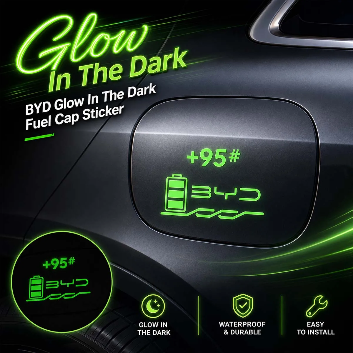 3 PCS Glow In Dark Car Stickers Fuel Cap Luminous 92# 95# Gasoline Reminder Decor For BYD PHEV Auto Vinyl Accessories Decals