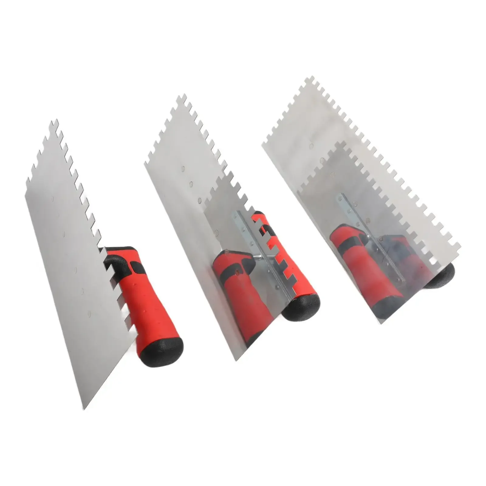 Tile Installation Notched Trowel Set 3 PC Stainless Steel Square Tooth Blades for Masonry with Plastic Rubber Handle