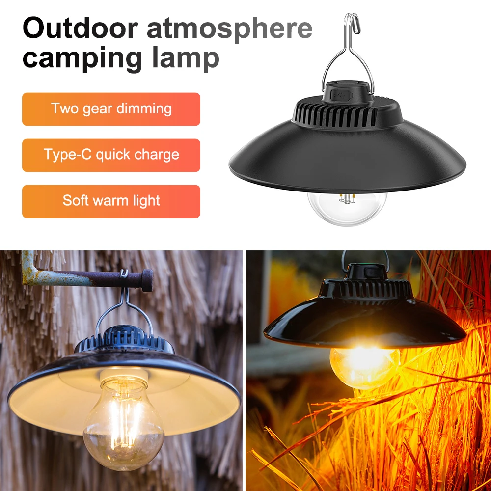 

Retro Camping Lantern Waterproof Tent Light Portable Flashlight Hand Torch USB Charging Work Light Garden Yard Hanging Lamp