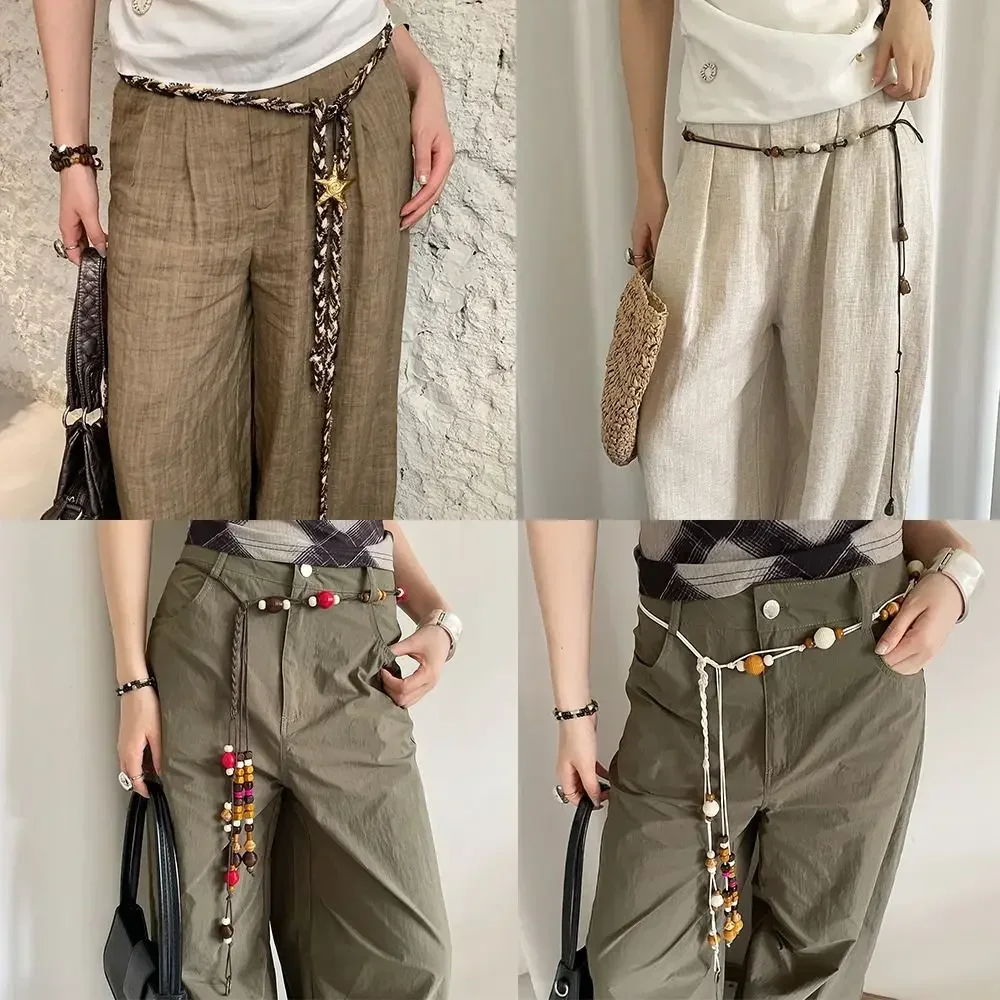 جديد خمر اللون حزام حبل نجم البحر قلادة الصدام مضفر الخصر سلسلة البوهيمي مطرز حزام الزخرفية الرجال النساء