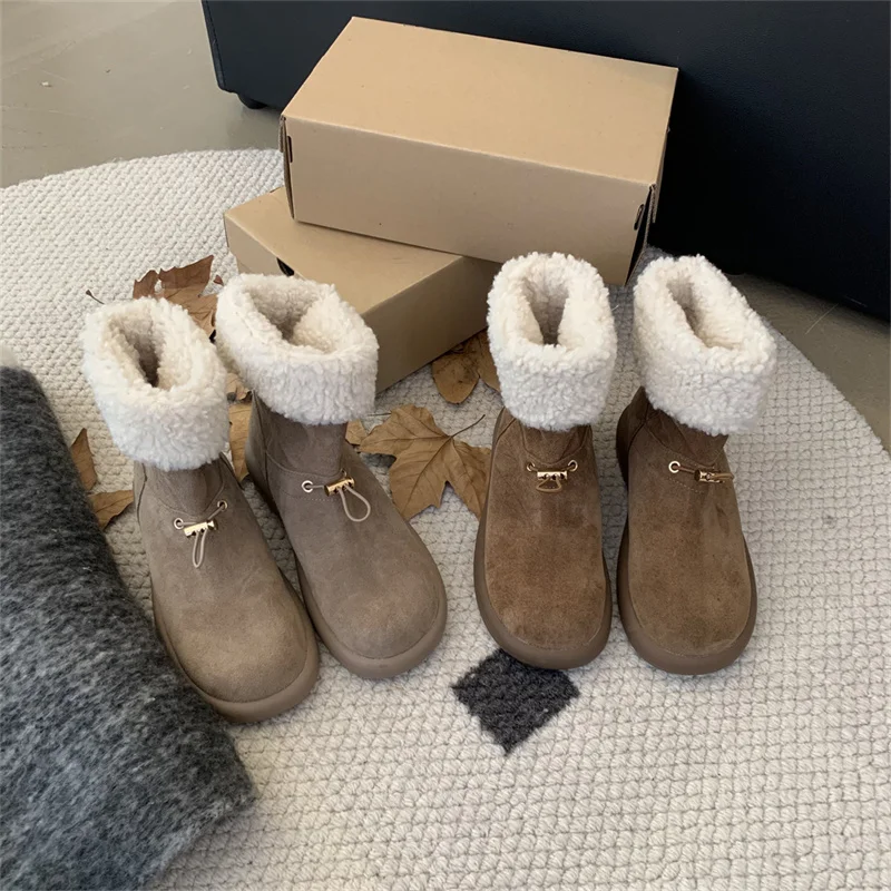 Bottes de fourrure décontractées pour femmes, chaussures de neige plates, confortables, extérieur, haute qualité, vêtements de mode, degré, chaud, hiver