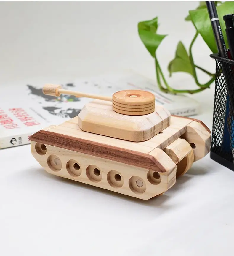 Creative early education educational children wooden toys DIY material bag tank pencil sharpener manual model