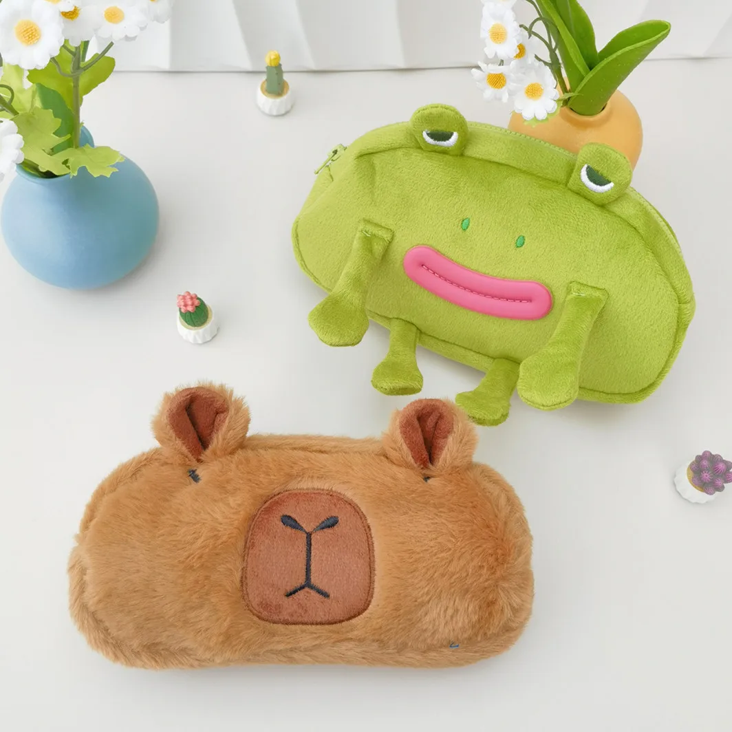 Cute Plush Frog Bear Lipstick Small Cosmetic Earphone Storage Bag Purse Women Kawaii Pencil Case Makeup Handbags Pouch Pen Bags