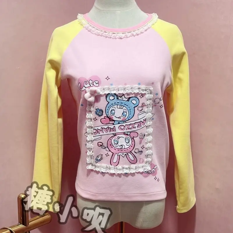 Japanese Cute Cartoon Mezzo Long Sleeved T-shirt Autumn Winter New Thickened Warm Cotton Bottomshirt Y2k Top Graphic T Shirts